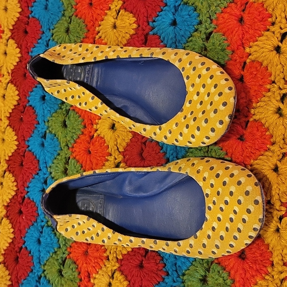 Tory Burch Eddie Canvas Potka Dot Tan Ballet Flat